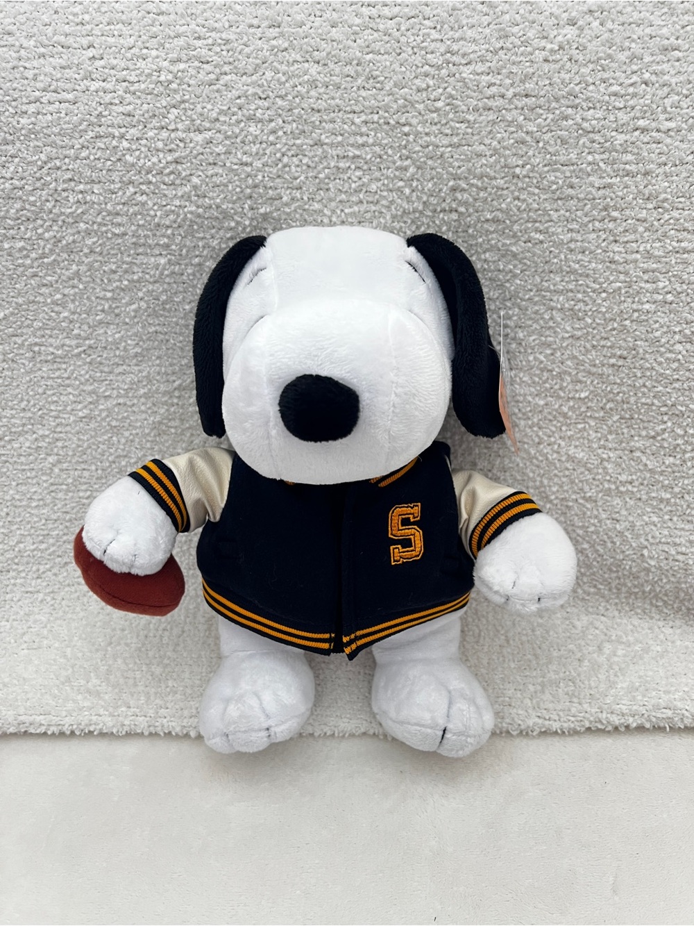 Peanuts Snoopy Football Varsity plush toy 10.5” Age 3+ Stuffed Animal White Blk